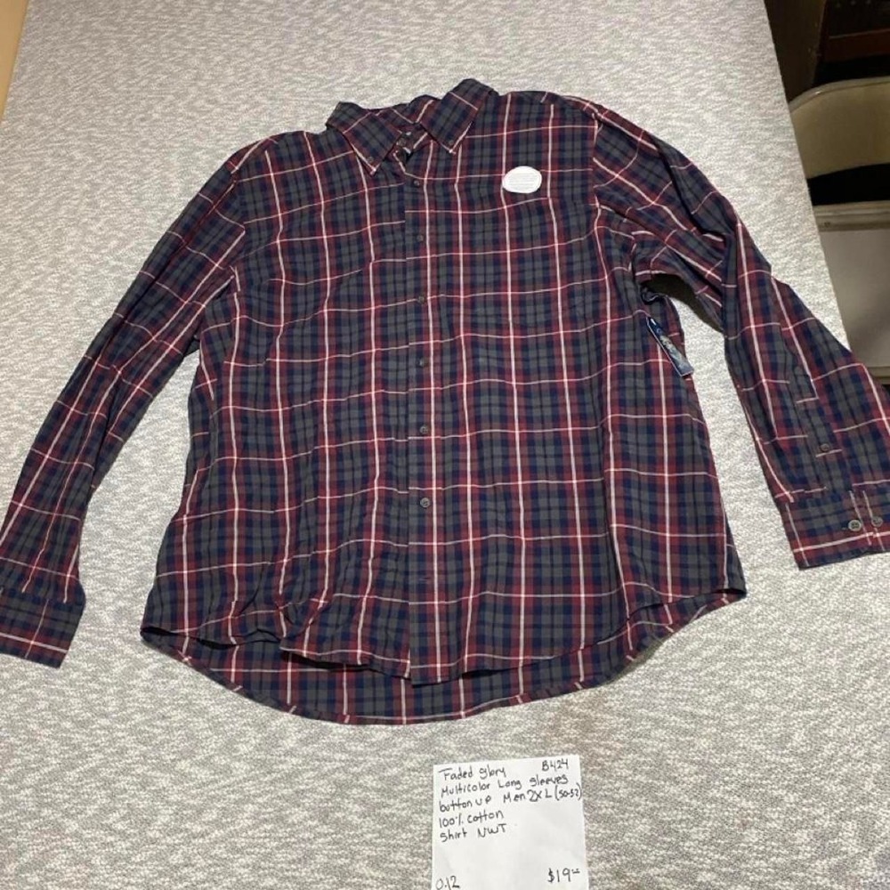 Faded Glory Multi-colored plaid button-up shirt NWT men 2XL(50-52). SKU-B424